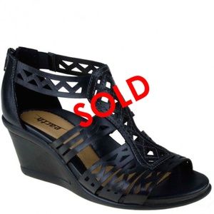 Earth - 'Petal' Black Leather Wedge Sandals 11M